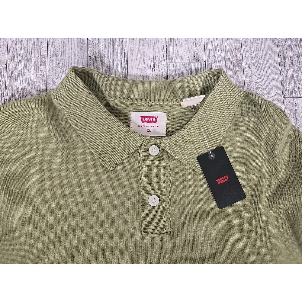 Levi's Mens Sweater Polo XL Sage Green Collared Shirt Sleeve NEW